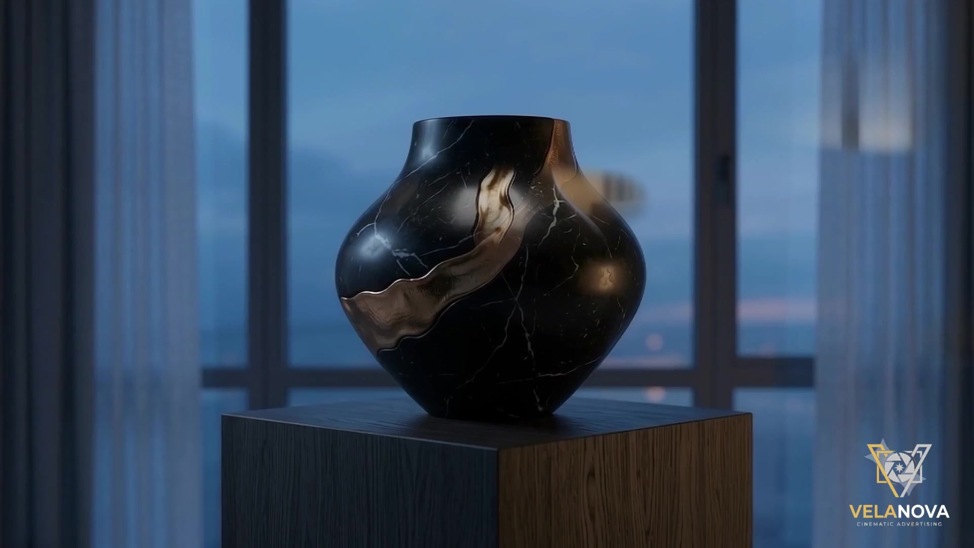 Aurelle Vessel on Flamed Walnut Pedestal